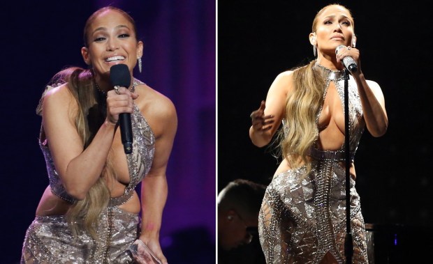 52-YEAR-OLD LOPEZ TOOK THE STAGE WITHOUT BRAS AND IN A SEE-THROUGH DRESS TO RECEIVE A MUSIC AWARD.